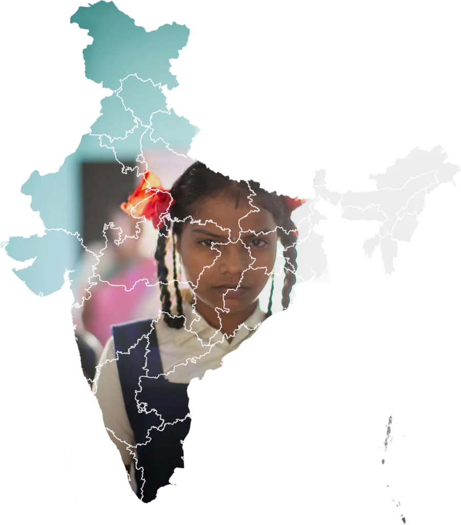 Map of India filled with a classroom photograph